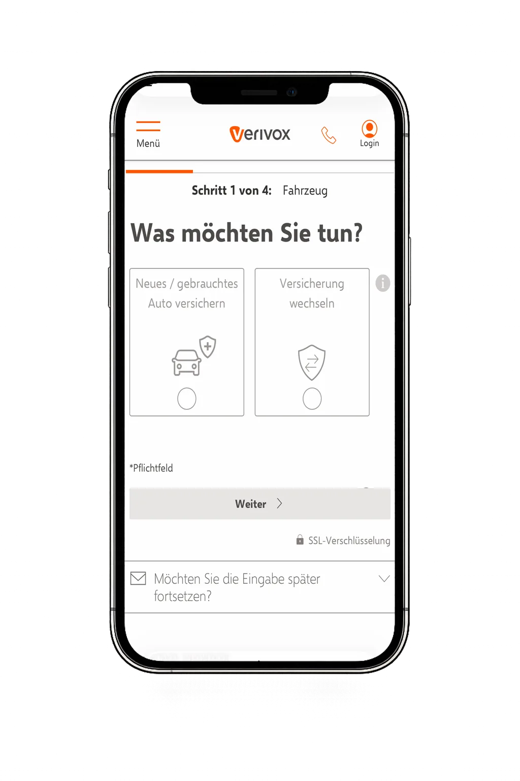 Screenshot: Tarifauswahl bei Verivox auf dem iPhone